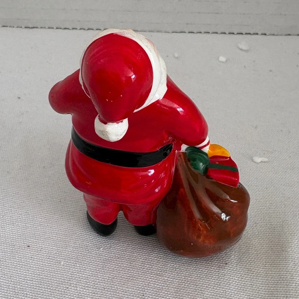 Vintage Ceramic Santa Claus Figurine with Toy Sack‎ and Teddy Bear 3.75 Inch